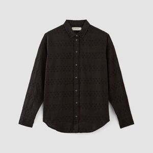Everlane Women's Linen Eyelet Relaxed Shirt in Black Eyelet, Size 8